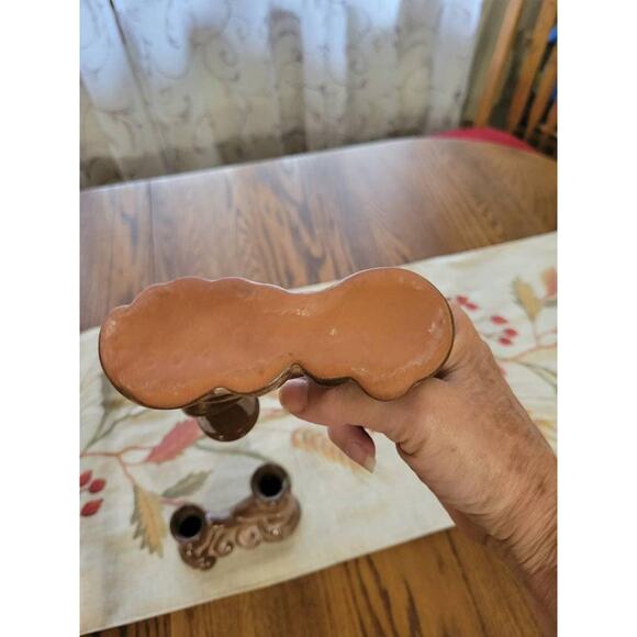 2 Vintage Frankoma Candle Holders 304 Double Candlesticks, Plainsman Brown - Picture 5 of 6